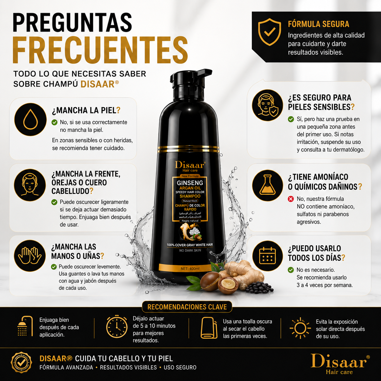 Shampoo Anticanas Disaar | Color Natural y Cabello Radiante Todos los Días
