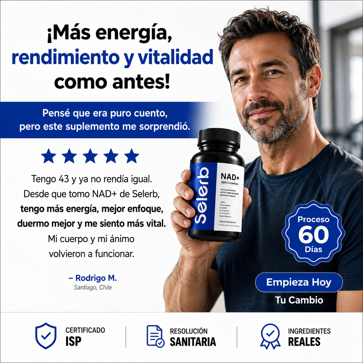 Selerb NAD+ Men's Complex: Más Vitalidad para el Hombre que No Piensa Bajar el Ritmo.