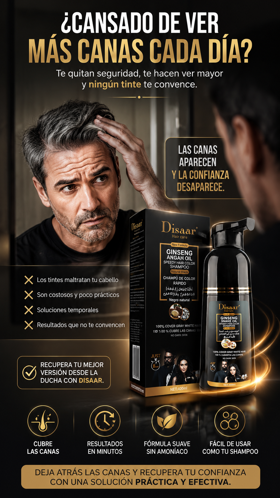 Shampoo Anticanas Disaar | Cuidado Diario para Cabello con Canas