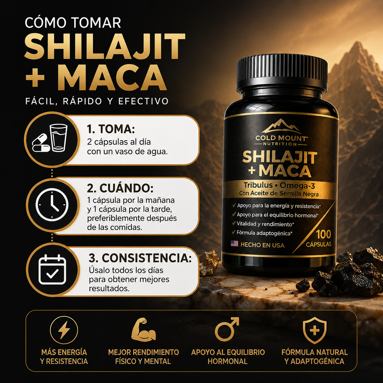 Shilajit + Maca Negra | Siente más energía desde el primer momento del día | Dile xao al cansancio