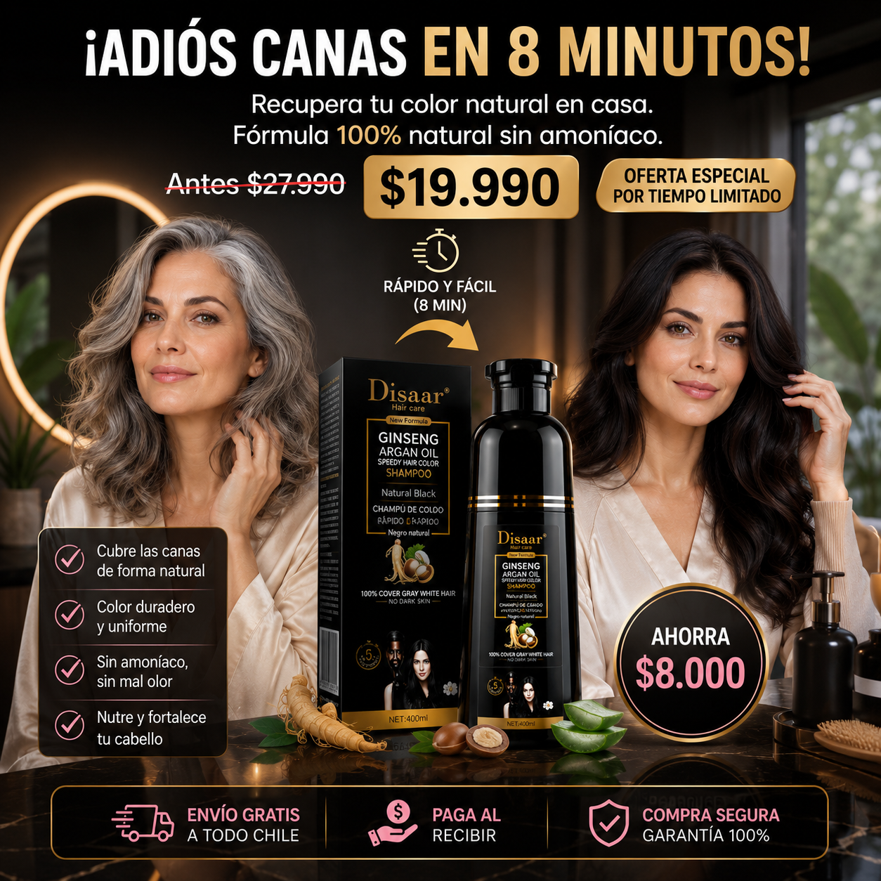 Shampoo Anticanas Disaar | Color Natural y Cabello Radiante Todos los Días