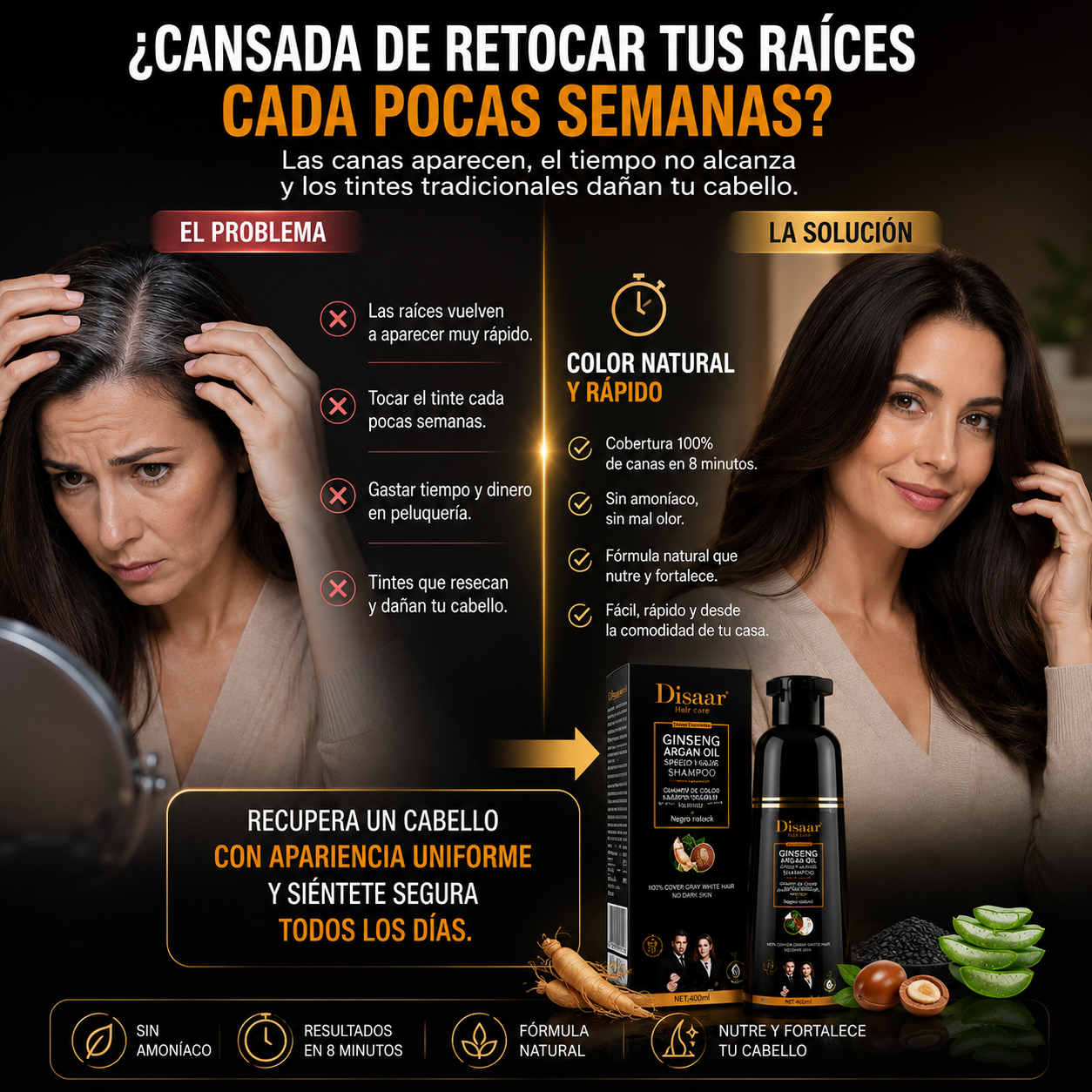 Shampoo Anticanas Disaar | Color Natural y Cabello Radiante Todos los Días