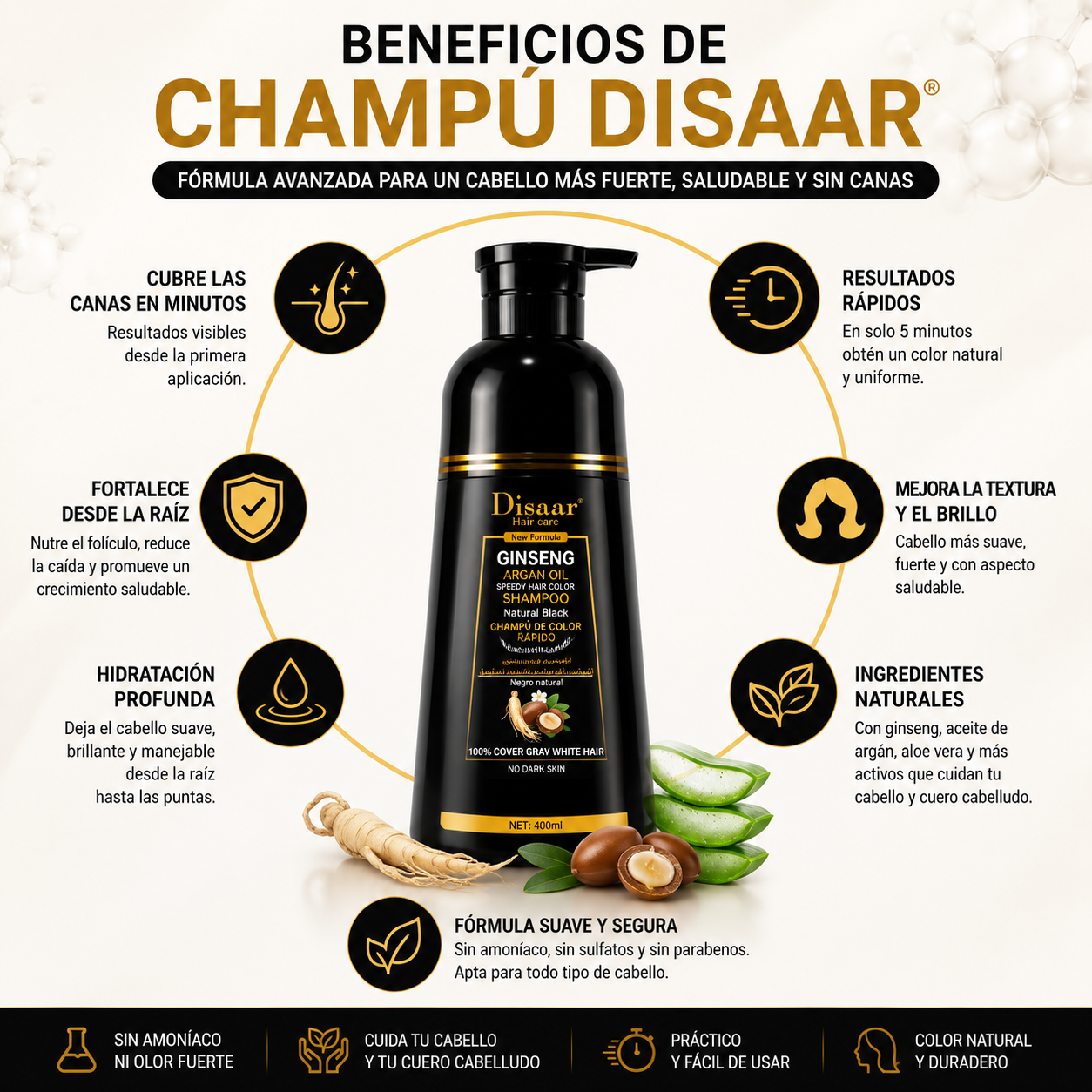 Shampoo Anticanas Disaar | Cuidado Diario para Cabello con Canas