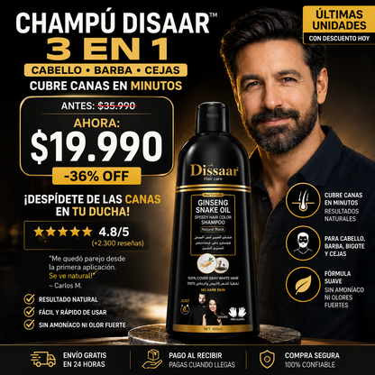 Shampoo Anticanas Disaar | Cuidado Diario para Cabello con Canas