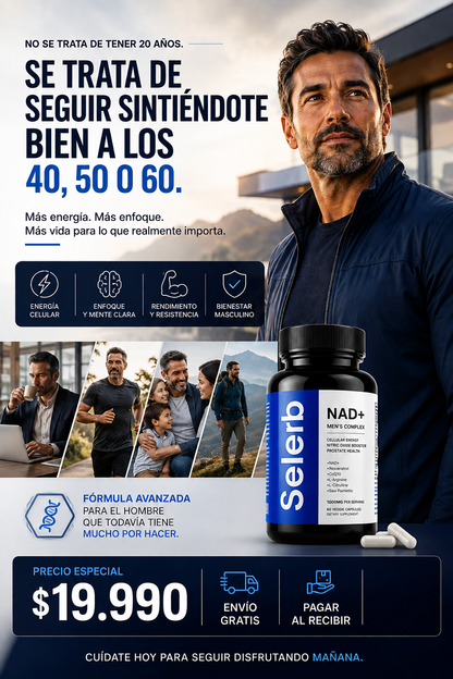 Selerb NAD+ Men's Complex: Más Vitalidad para el Hombre que No Piensa Bajar el Ritmo.